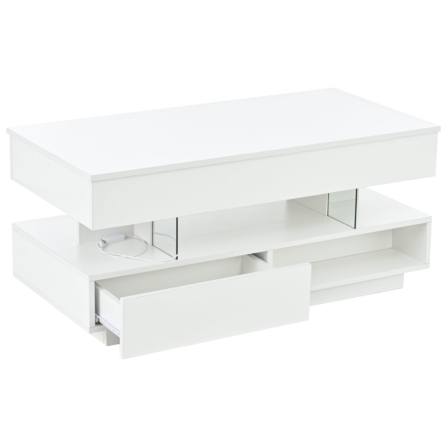39.3" Lift Top Coffee Table with Hidden Compartment, 2 Storage Drawers and Ajustable LED Lights,Modern Multifunction Coffee Tables for Living Room, Bedroom,Office(White) image 6