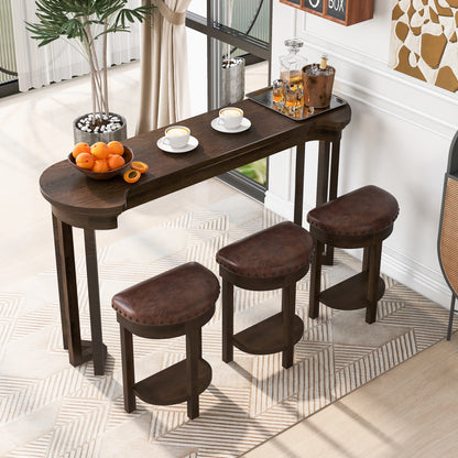 4 Piece Bar Table Set with3 PU Upholstered Bar Stools, Breakfast Table with 3 Padded Stools Solid Wood Counter Height Dining Table Set for Living Room, Dining Room. Espresso image 1