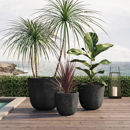 U_STYLE Lightweight MGO Planter Set of 3,16.93"+13.78"+11.02" Dia Round Concrete Stackable Flower Pots with Drainage Holes and Rubber Plug,Crackle Stone Texture for Patio Garden Balcony Indoor Outdoor image 2