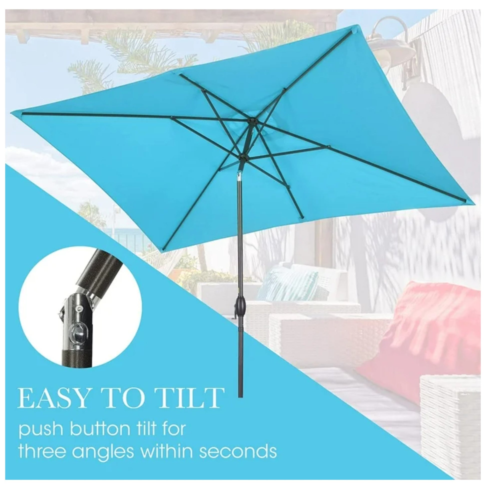 6.5 x 10 ft Turquoise Rectangular Patio Umbrella with Crank, Tilt, Polyester UV-Resistant Canopy for Pool, Backyard & Patio (Without base) image 2