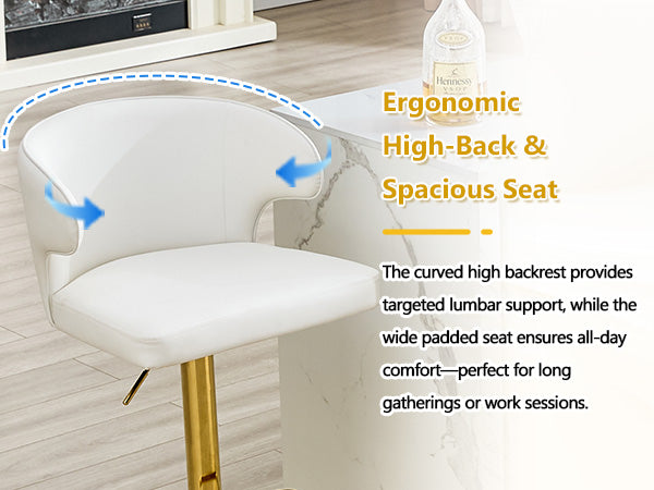 Modern rotating adjustable bar chair, PU leather belt backrest swivel chair, suitable for kitchen bar counter and dining room, adjustable height, capable of bearing 300 pounds (white -2 pieces) image 6