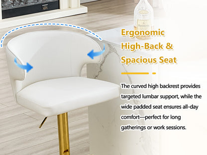 Modern rotating adjustable bar chair, PU leather belt backrest swivel chair, suitable for kitchen bar counter and dining room, adjustable height, capable of bearing 300 pounds (white -2 pieces) image 6