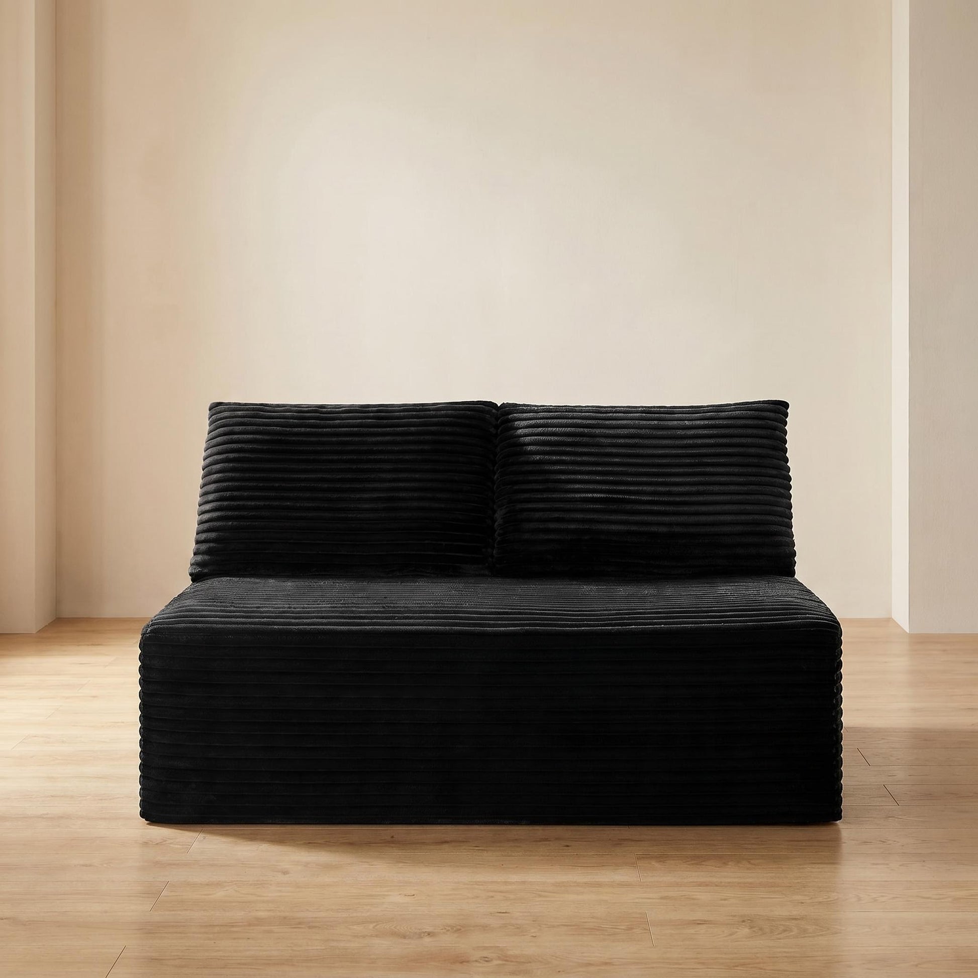 Black Corduroy Ground-Hugging Compressed Loveseat, Armless No-Legs 2-Seater Sofa for Living Room Small Apartment image 7