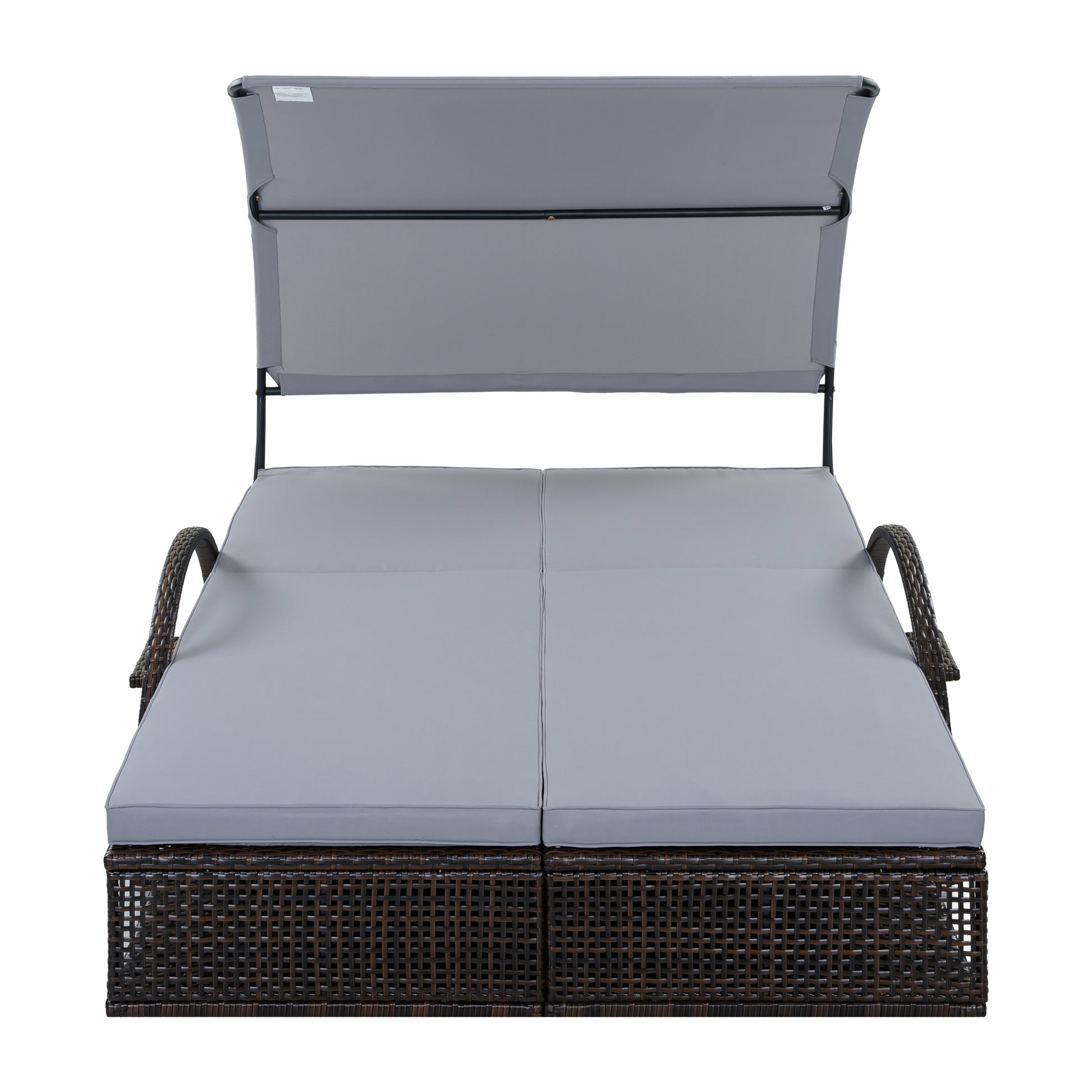 U_STYLE Outdoor Steel Frame Sun Lounger with Adjustable Backrest,Patio Double Sunbed with Hidden Side Table and Arched Armrests,Suitable for Patio Pool Deck,Garden,Backyard image 11