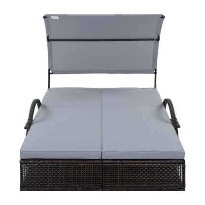 U_STYLE Outdoor Steel Frame Sun Lounger with Adjustable Backrest,Patio Double Sunbed with Hidden Side Table and Arched Armrests,Suitable for Patio Pool Deck,Garden,Backyard image 11