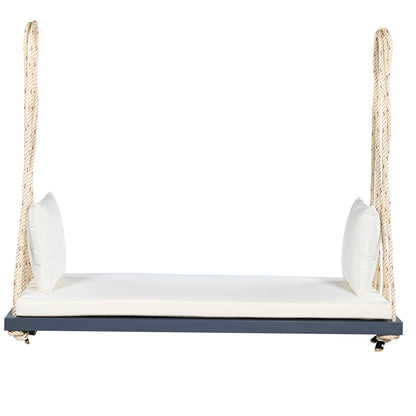 TOPMAX Patio Wooden Swing Chair, Hanging Porch Swing Bench with Cushion&Pillows, 10.8Ft Hemp Ropes for Garden,Backyard, Lawn,Gray image 10