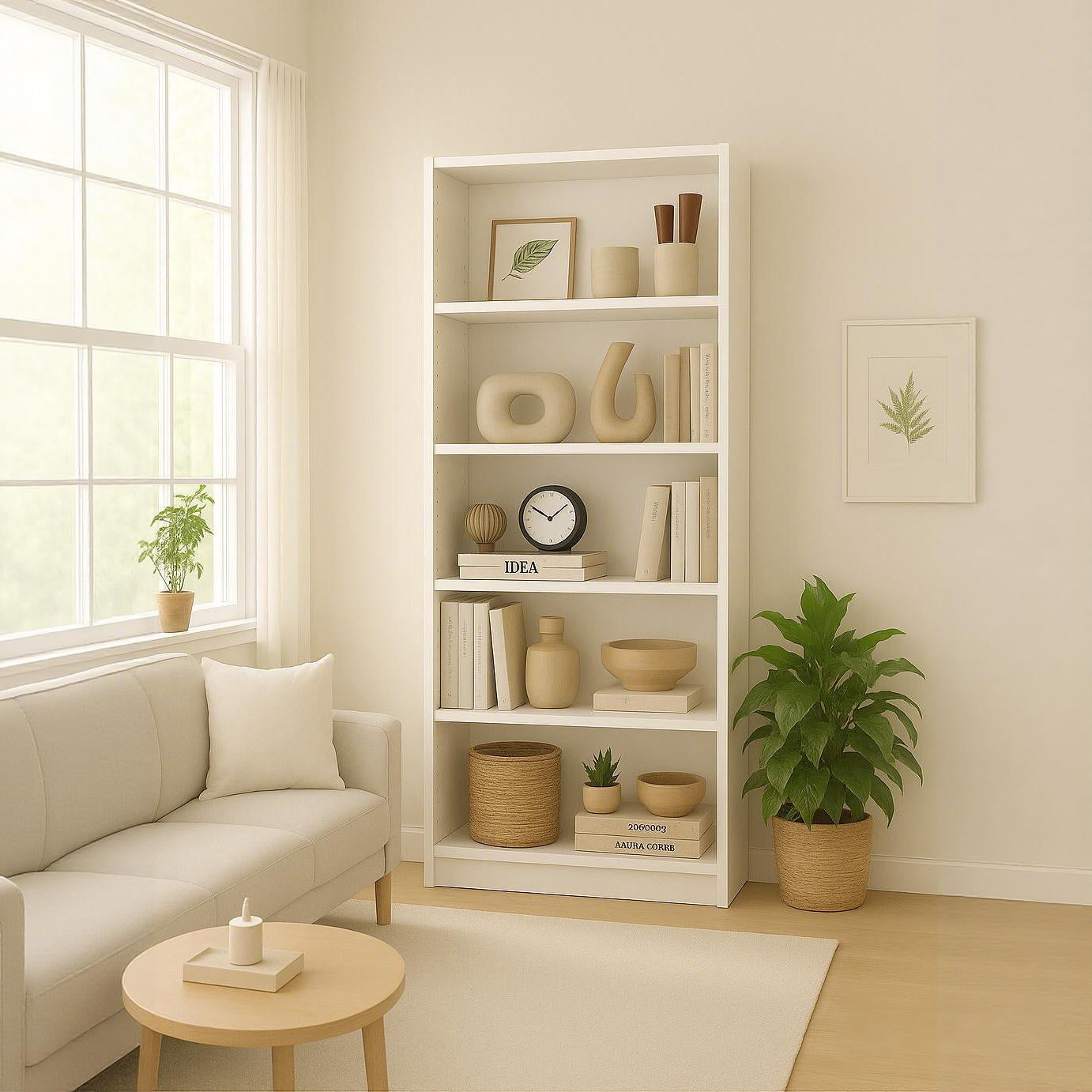 5-Tier Bookshelves Storage Cabinet White image 1