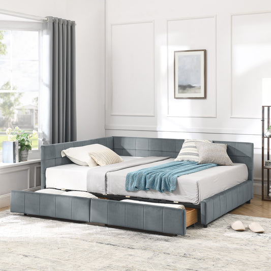 Full Size Storage Upholstered Tufted Bed Frame, Sofa Bed Frame with Comfortable Backrest and Armrests, Full Size Bed for Bedroom, Living Room,Velvet, GREY(80.5''*59''*29.5'') image 1