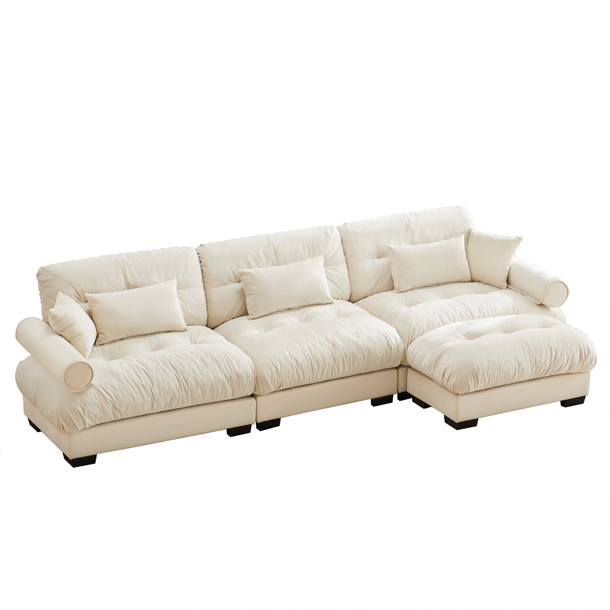 Super Comfort Oversized Modular Velvet Sectional Sofa Couch with Movable Ottoman,Corner Sectional with Bolstered Armrests, Deep Seat Cloud Couch, Convertible L Shaped Couch for Living Room Cream image 11