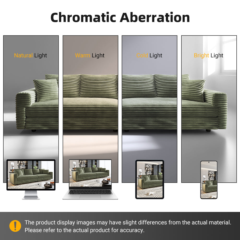 102.4 " Plush Corduroy 4-Seat Sofa,Modern Comfy Upholstered Sofa Cloud Couch,Deep Seat Couches with Soft Pillows,Convertible Deep Seat Sofa Lounge Chair for Apartment,Office,Green(Old Sku:W1885P346910 image 10