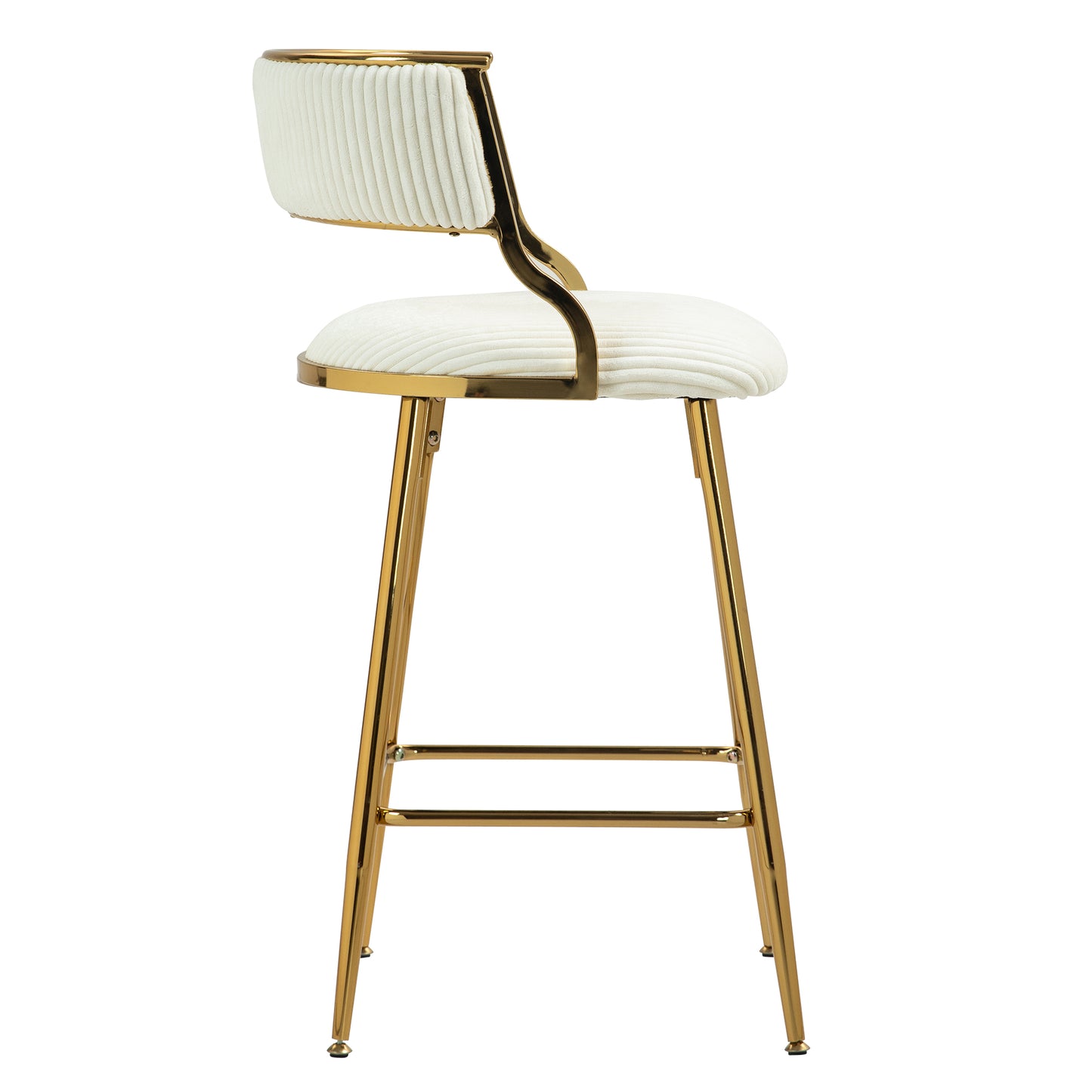 (SET of 2) 26'' Counter height bar stools Corduroy kitchen island counter bar stool with back,golden chromed base and footrest (BEIGE) image 4