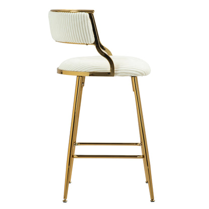 (SET of 2) 26'' Counter height bar stools Corduroy kitchen island counter bar stool with back,golden chromed base and footrest (BEIGE) image 4