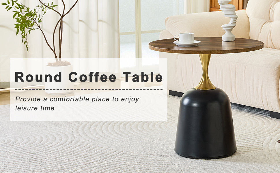 23.6 inch circular side table coffee table, metal base living room table, simple and modern walnut wood grain decoration, negotiation table, unique circular sofa headboard office desk. image 10