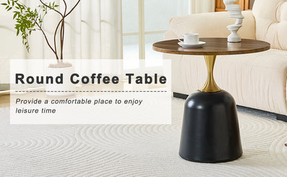 23.6 inch circular side table coffee table, metal base living room table, simple and modern walnut wood grain decoration, negotiation table, unique circular sofa headboard office desk. image 10