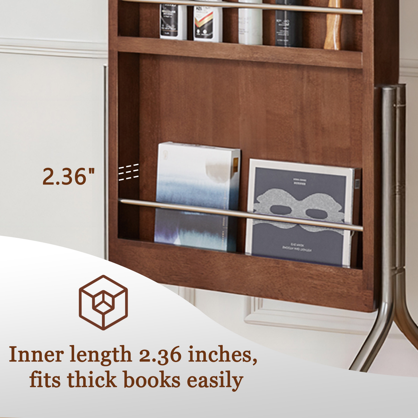 Arched Full Length Mirror with Storage Shelves & Wheels, Rubber Wood Frame Floor Mirror, Freestanding Rolling Mirror with Cart, 2-in-1 Dressing Mirror & Bookcase for Bedroom Living Room image 5