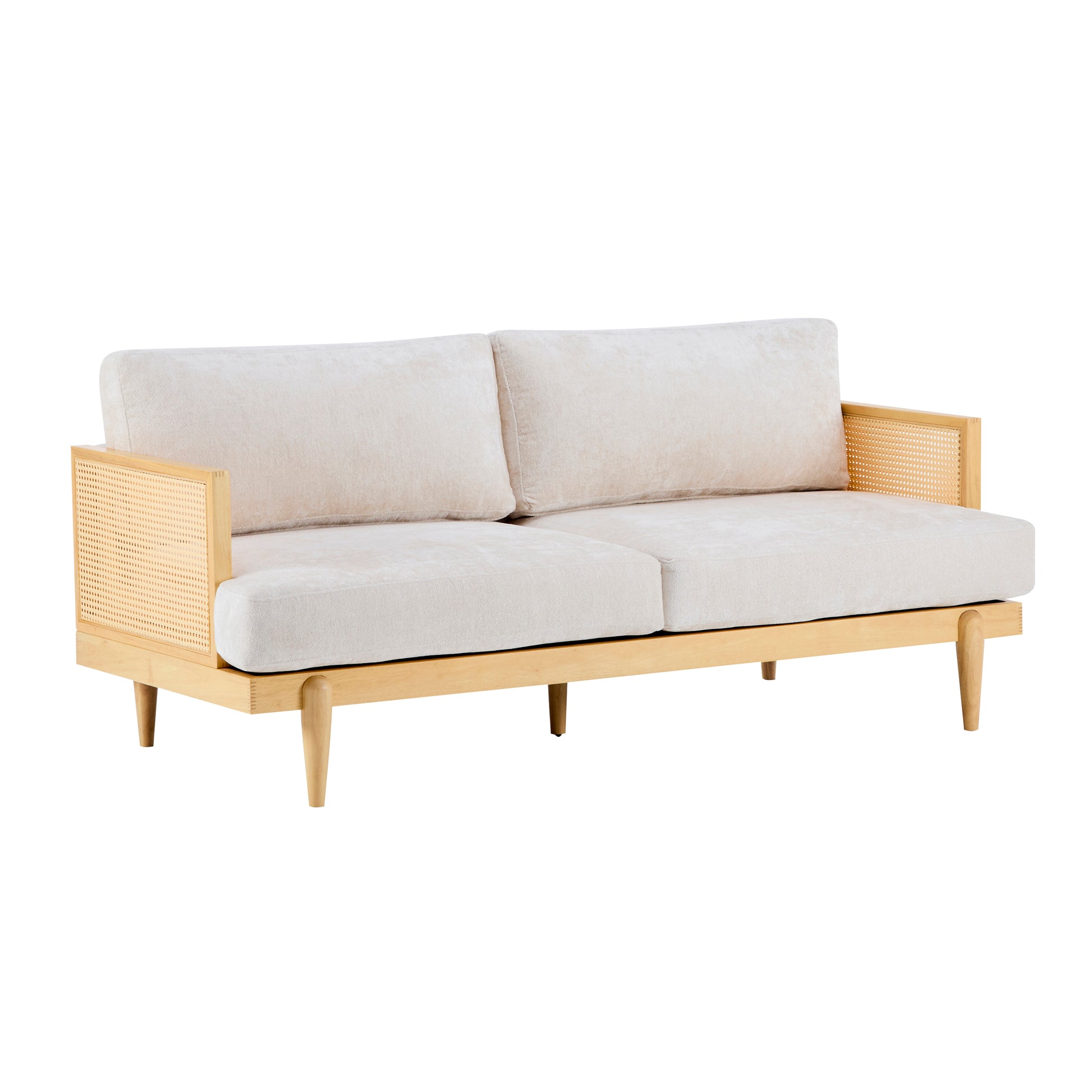 EMIR 72" Square Arm 3-Seater Boucle Sofa with Cane Rattan and Wooden Frame,Natural,Living Rooms,Bedrooms,Apartment Office image 1