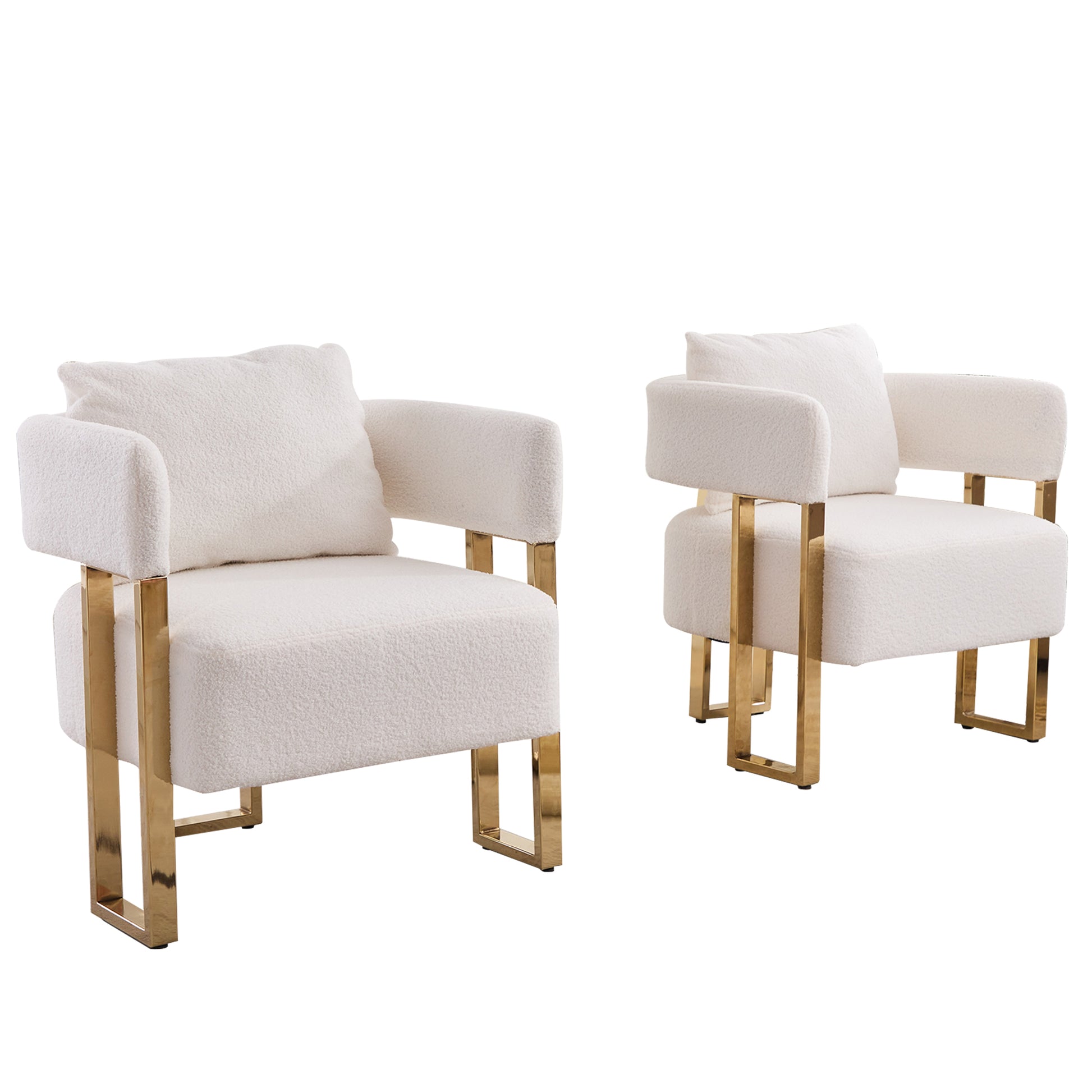 TS Modern decorative chair, living room side chair with gold metal legs, no wheels, suitable for dressing area, reception room, office,Teddy fleece upholstered metal foot sofas 2PCS White image 6