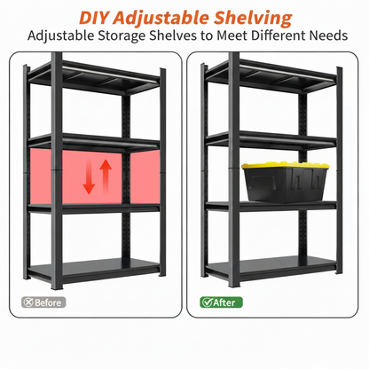 63-Inch Tall Metal Storage Shelf, 1200 LBS Weight Capacity, 4-Tier Adjustable Height Storage Rack, Black, Assembly Needed image 9
