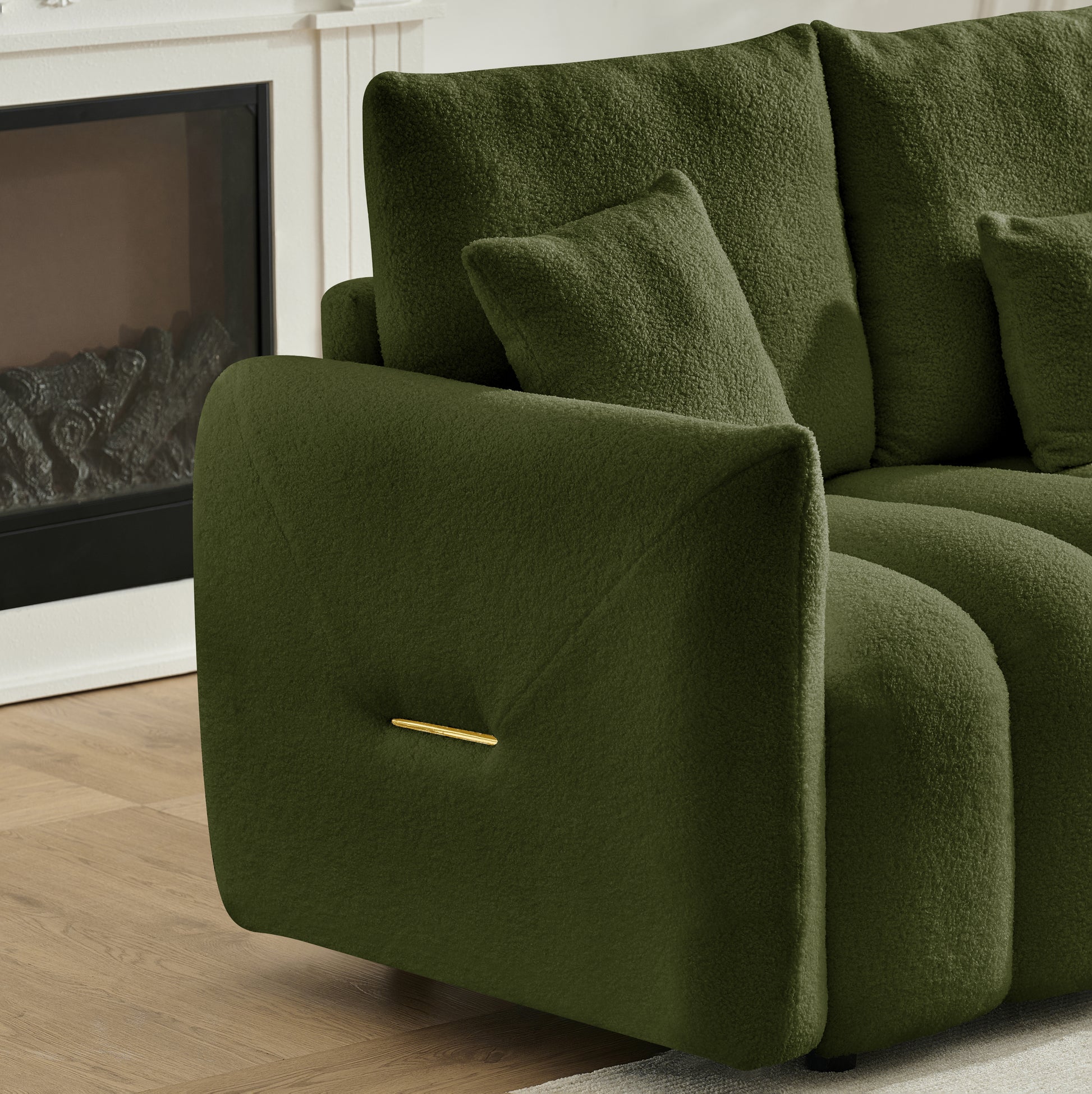 78 inch premium Teddy fabric sofa with 3 back pillows and 3 back cushions Solid wood frame 3 seat sofa with oversized upholstered chair for living room, bedroom, apartment and office7 image 9