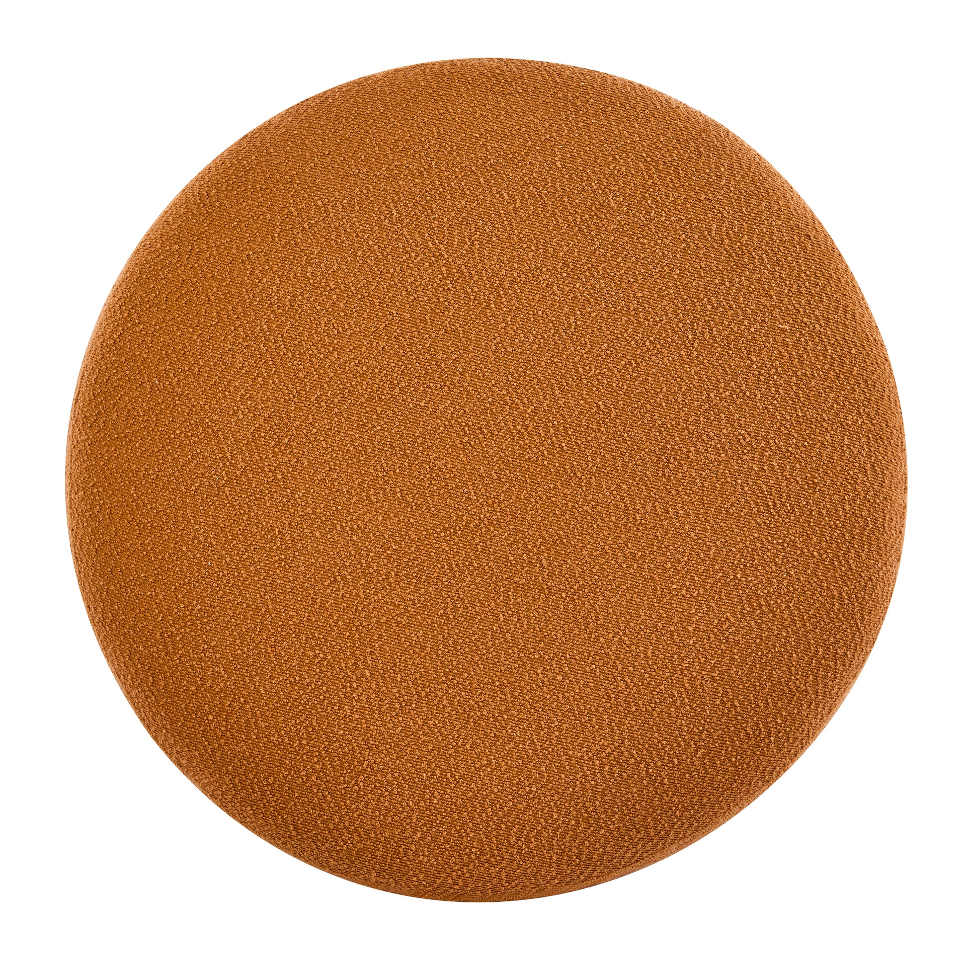Modish Round Ottoman: Boucle Top with Splayed Rubber Wood Legs, Pumpkin Orange image 3