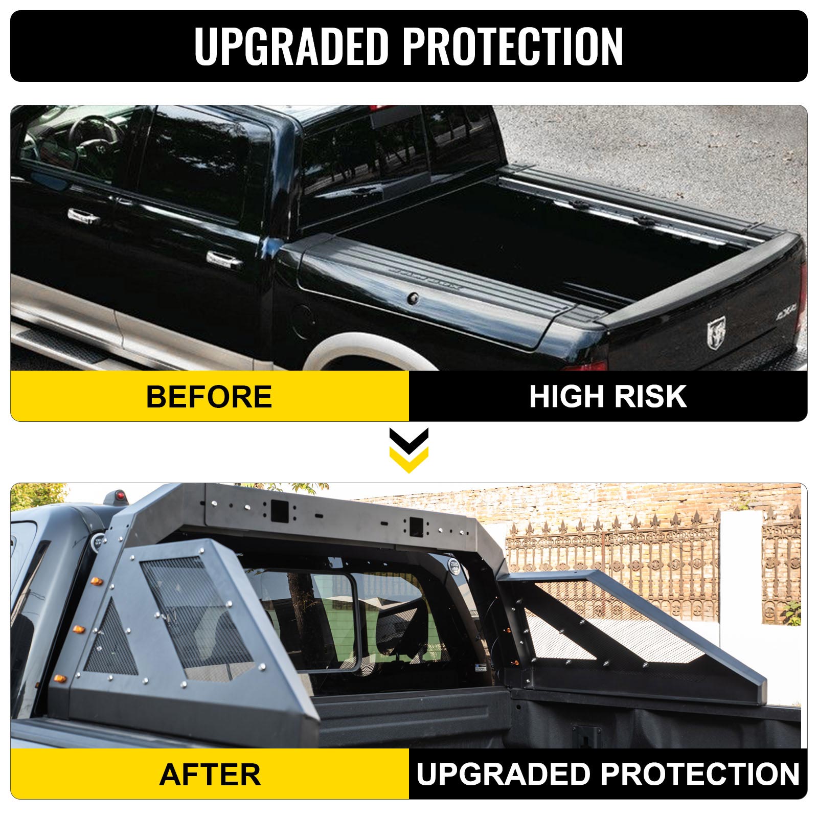 Truck Roll Bar Chase Rack Adjustable with 6 Amber Auxiliary Side Marker Lamps, Universal Fit for Pickup Trucks image 4