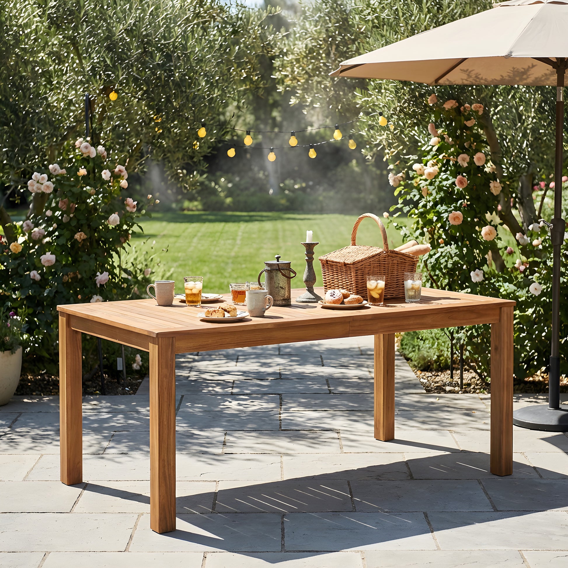 TOPMAX Patio Wooden Dining Table, Outdoor 67"L Rectangular Table for Poolside, Backyard, Garden, Indoor/Outdoor, Natural image 1