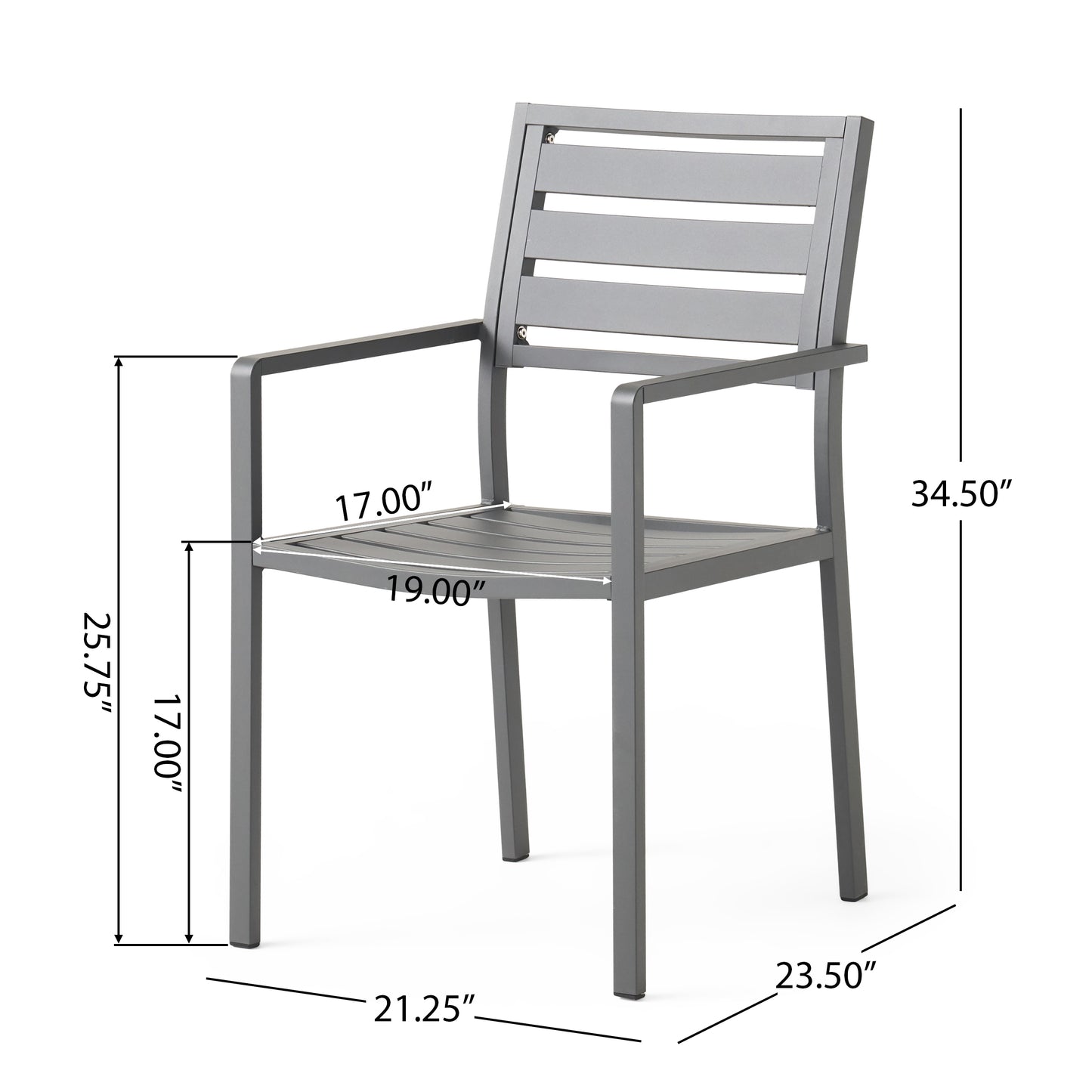 Outdoor Modern Aluminum Dining Chair (Set of 2), Gun Metal Gray image 4