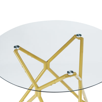 35.4-inch round tempered glass dining table, suitable for 1-4 people, space-saving small kitchen dining table, equipped with sturdy metal table legs, suitable for dining room, living room,Gold image 11
