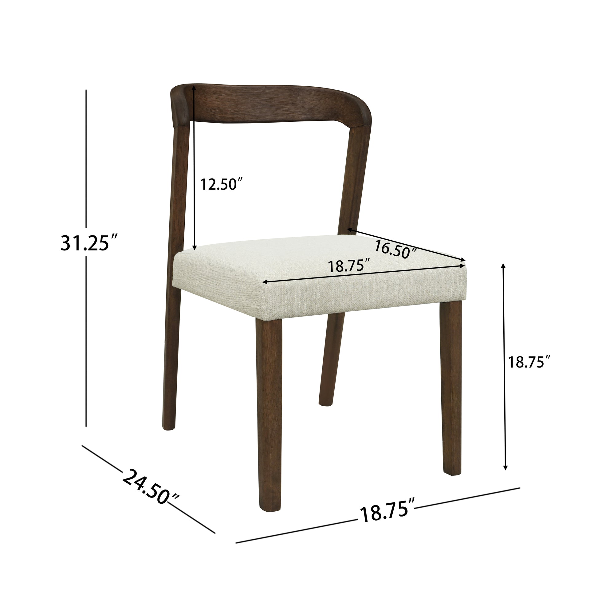 Solid Rubber Wood Dining Chairs(Walnut+Beige)Set of 2 image 3