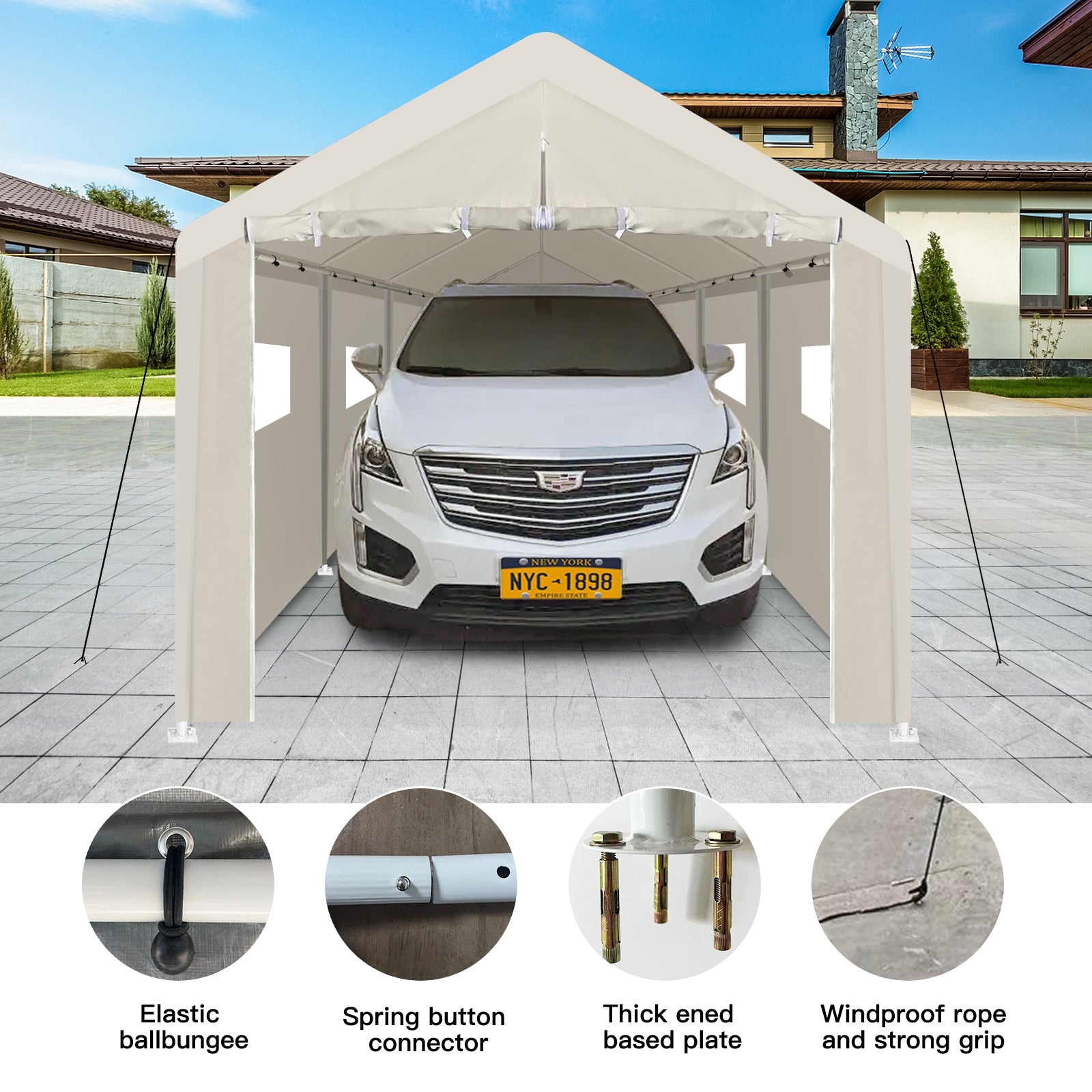 Carport, 10×30 Heavy Duty Portable Carport Garage Tent for Outdoor Storage Shelter white with window image 4