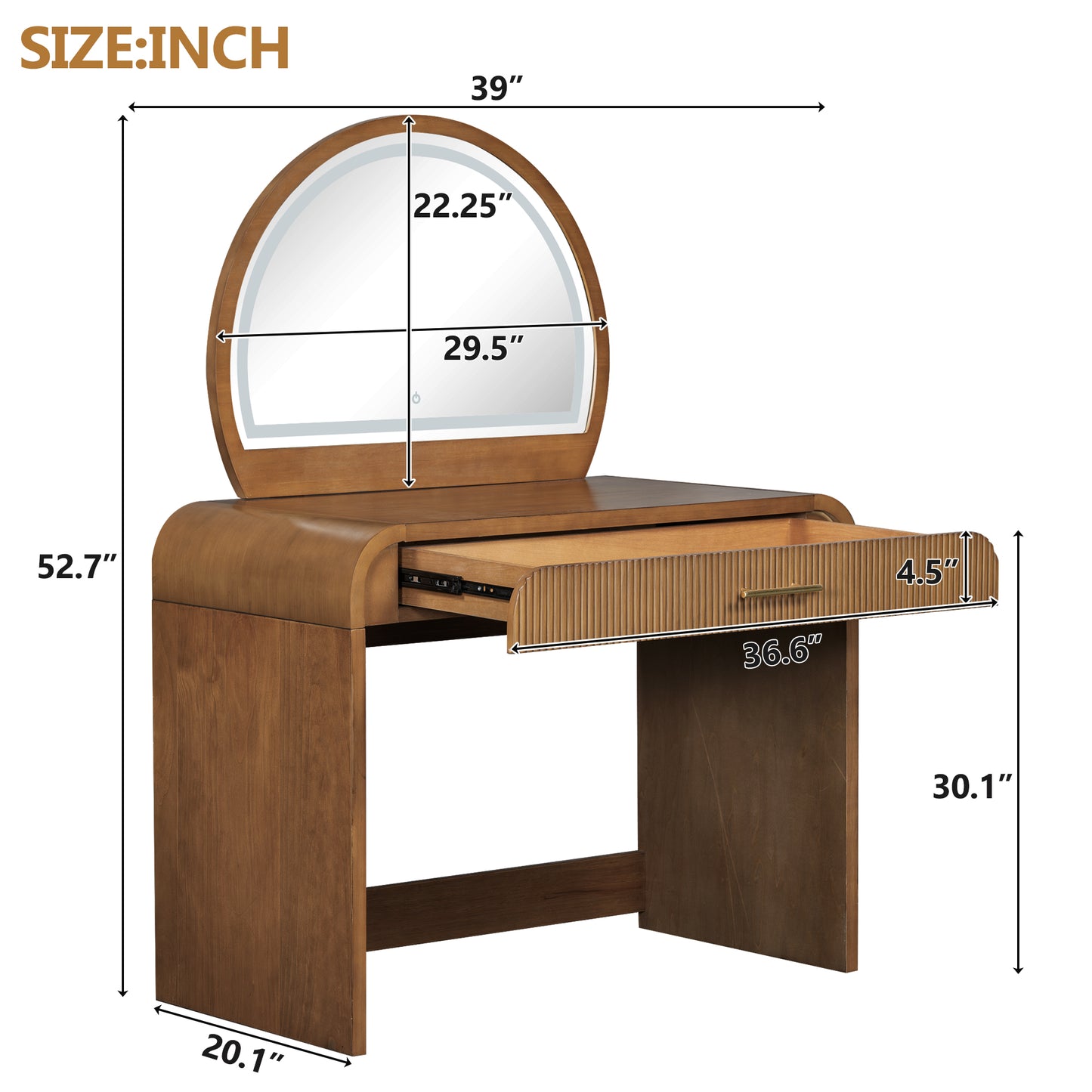 39" Makeup Vanity Table with Mirror Touch Screen Lighted Mirror, Dressing Table with Drawer for Bedroom, Espresso image 8