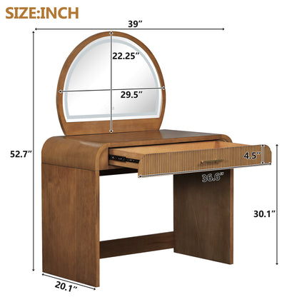 39" Makeup Vanity Table with Mirror Touch Screen Lighted Mirror, Dressing Table with Drawer for Bedroom, Espresso image 8