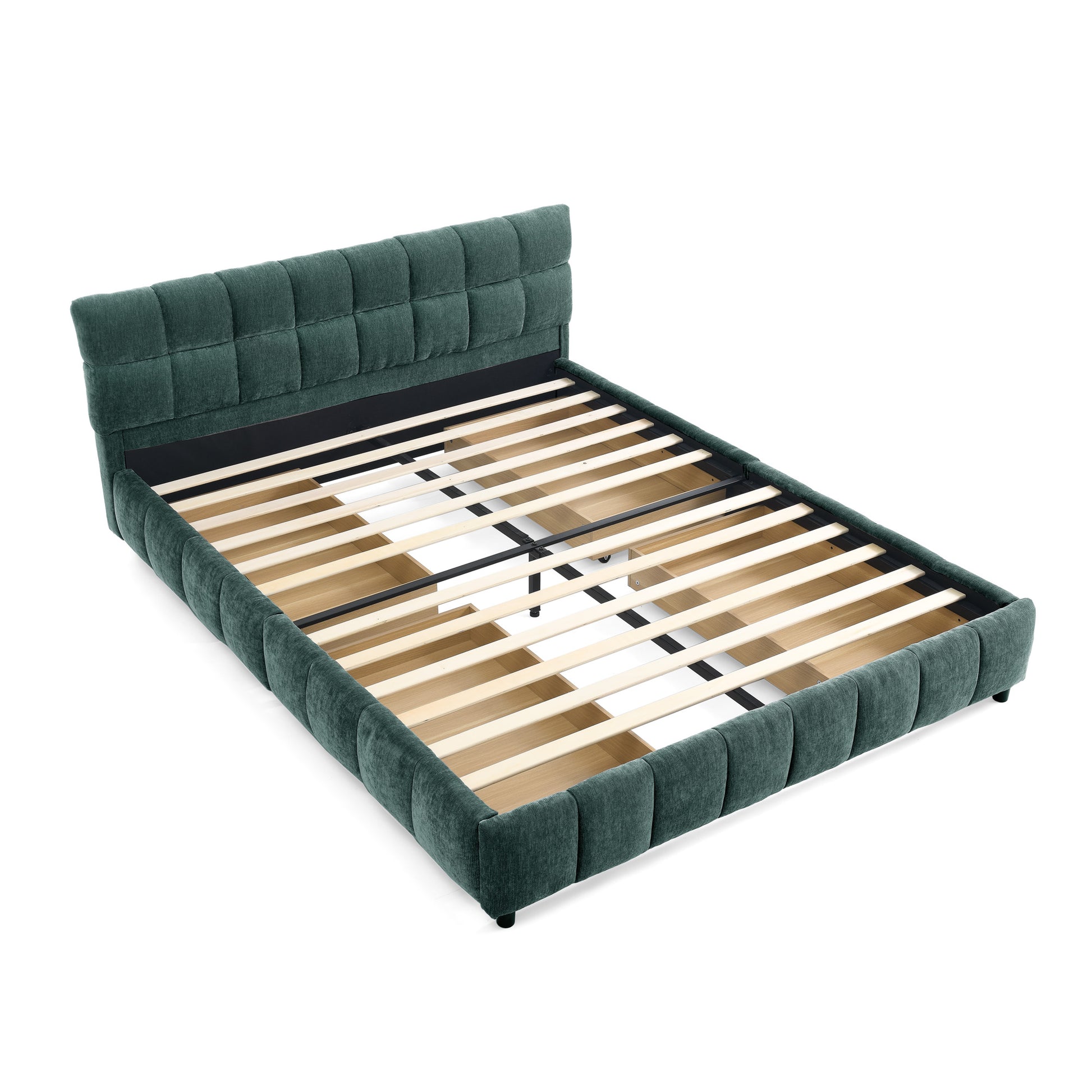 Queen Size Upholstered Bed,comfortable upholstered bed frame, Chenille fabric, with headboard and solid bed frame. With drawer for storage.-green(88.5''*68.5''*31'') image 8