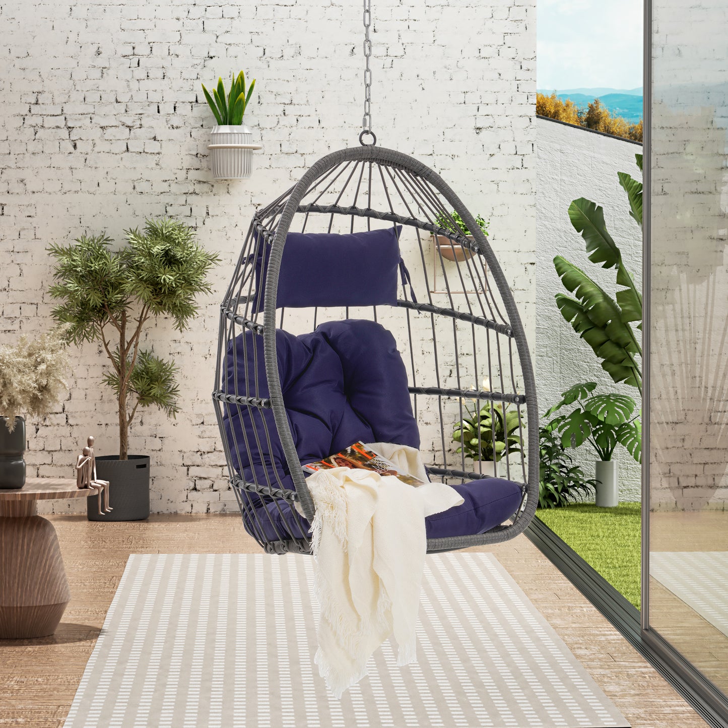 Outdoor Garden Rattan Egg Swing Chair Hanging Chair PE Hang Chair image 6