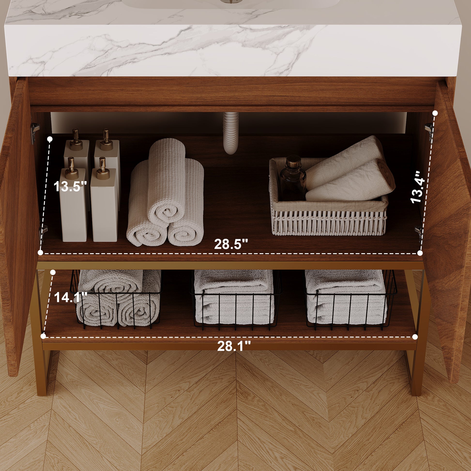 29.9" Modern Free-standing Bathroom Vanity with Ceramic Sink – Brown Oak, Soft-Close image 12