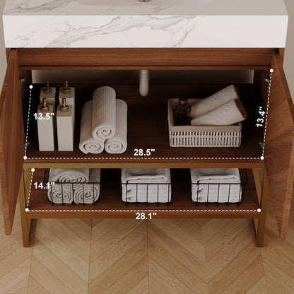 29.9" Modern Free-standing Bathroom Vanity with Ceramic Sink – Brown Oak, Soft-Close image 12
