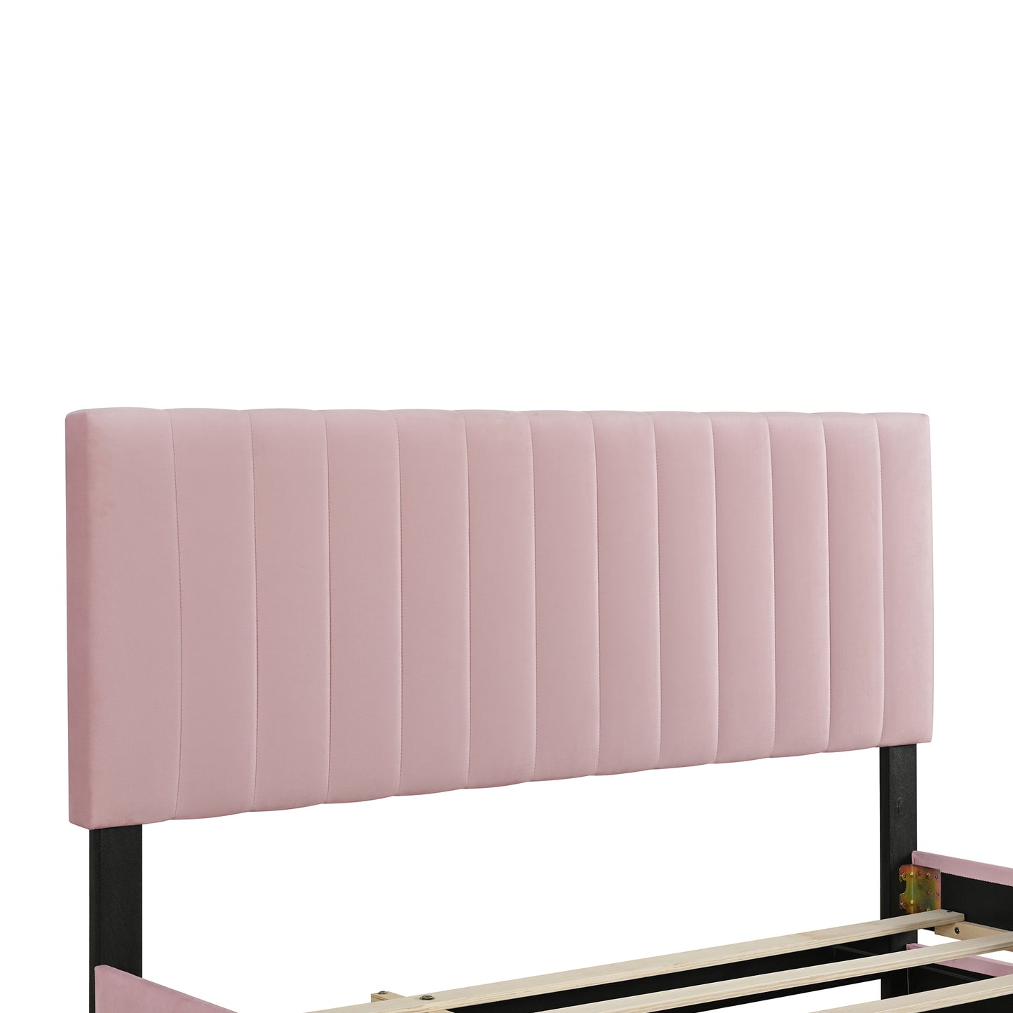 Queen Size Velvet Upholstered Platform Bed with Twin XL Size Trundle, Pink image 10