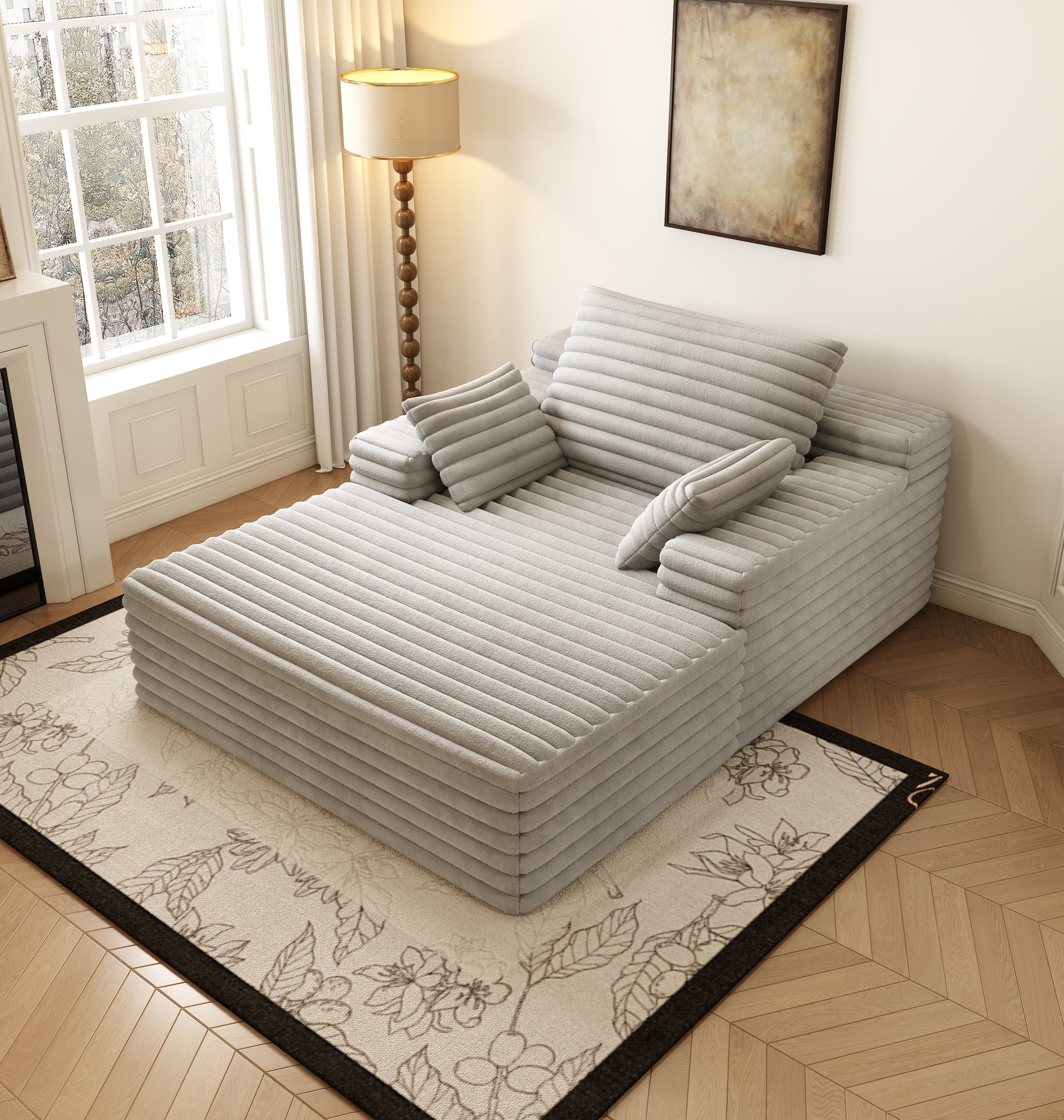 Chaise Lounge Chair Indoor, Oversized Upholstered Sofa Bed, Sleeper Couch Reading Chairs Fluffy Plush Faux Fur Cloud Sofas Couches for Living Room,Grey image 4