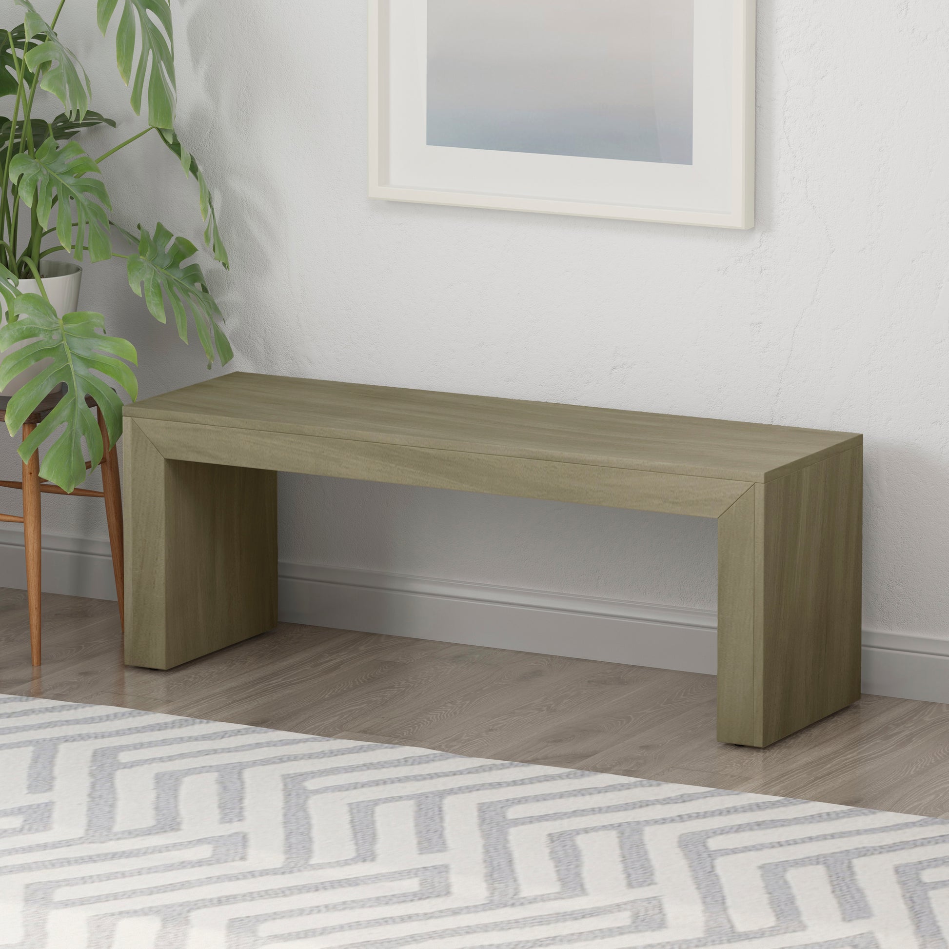 Acacia Wood Dining Bench, Light Gray Oak image 2