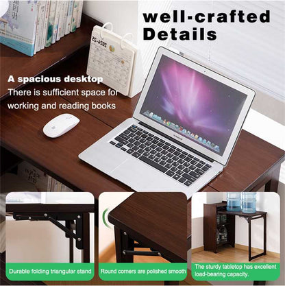 Bamboo Folding Desk, Foldable Desk for Small Space, Computer Desk with Hidden Storage, Mid Century Foldable Table for Home Office and Bedroom (Walnut Brown) image 7