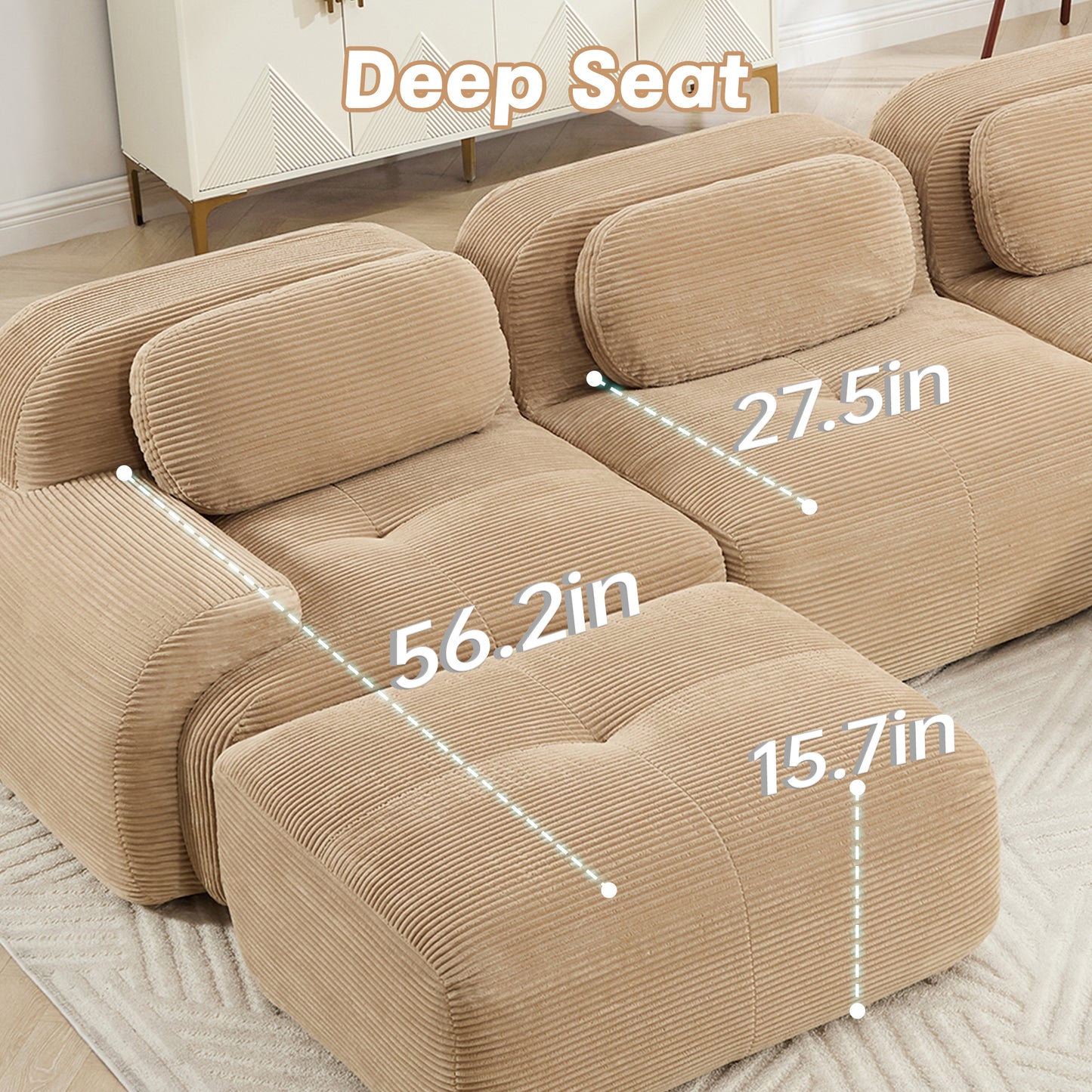 3-seat sofa premiumCorduroy Fabric fabric modular multi-combination anti-slip design no assembly curved armrests ergonomic support high-resilience sponge for living rooms bedrooms,Camel image 5
