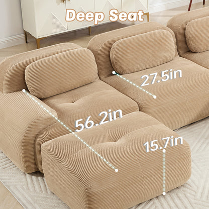 L-shaped modular sofa no assembly ergonomic design pet-friendly luxuryCorduroy Fabric fabric extra-wide curved armrests 32D high-resilience sponge for living rooms bedroom,Camel image 5