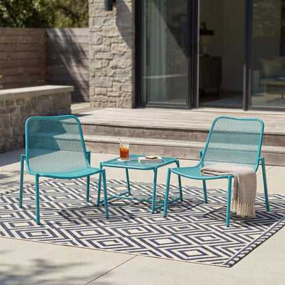 Kincaid Outdoor 3-Piece Conversation Set with IRON Frame - 2 Mesh Chairs & 1 Side Table, Matte Teal Finish image 2