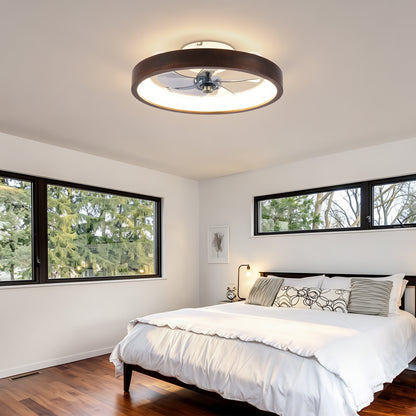 20" Modern Flush Mount Ceiling Fans with Lights Kit (LED), 3000-6500K Dimmable LED Fan Light, 6 Speeds, Quiet DC Motor For Living room, Bedroom,Kitchen----Wood+White image 8