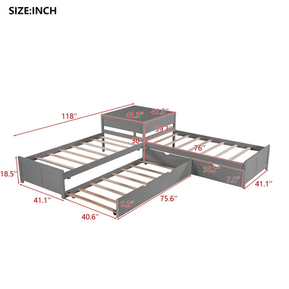L-shaped Platform Bed with Trundle and Drawers Linked with built-in Desk,Twin,Gray(Old SKU:SM000916AAE-1) image 7