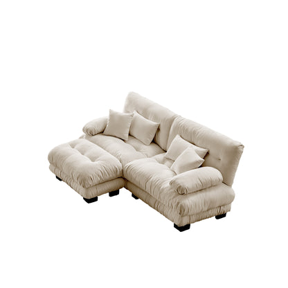 Cloud Couch Sectional Sofa for Living Room, Chenille 2 Seater Sofa with 2 Lumbar pillows and 2 throw pillows, Upholstered Wide Arm Sofa with Convertible Ottoman,Chenille Light coffee image 9
