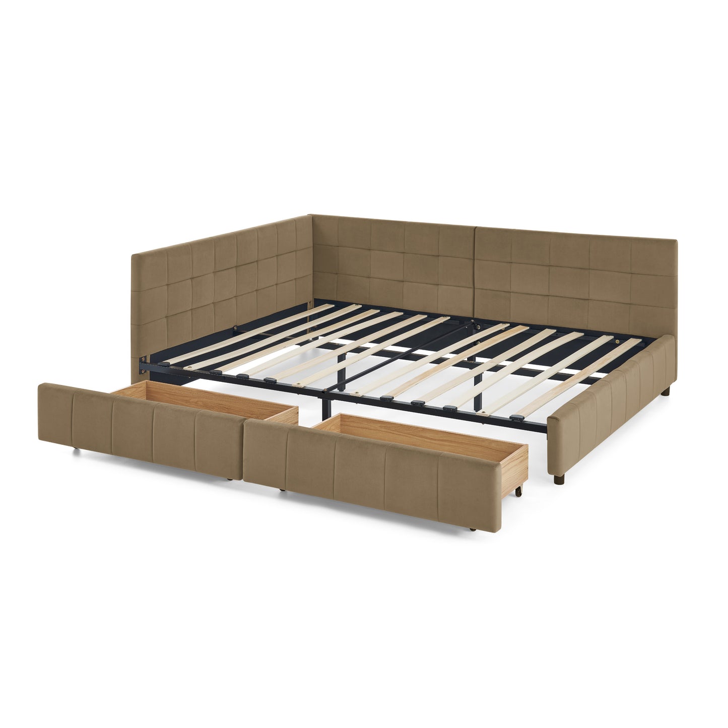 Full Size Storage Upholstered Tufted Bed Frame, Sofa Bed Frame with Comfortable Backrest and Armrests, Full Size Bed for Bedroom, Living Room,Velvet, BROWN(80.5''*59''*29.5'') image 11