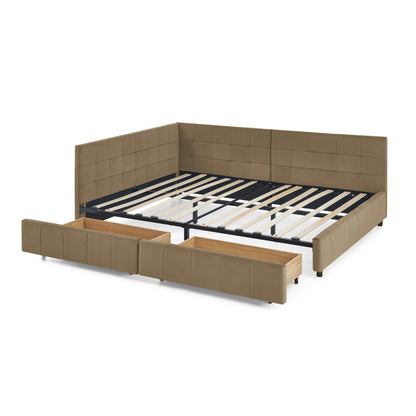 Full Size Storage Upholstered Tufted Bed Frame, Sofa Bed Frame with Comfortable Backrest and Armrests, Full Size Bed for Bedroom, Living Room,Velvet, BROWN(80.5''*59''*29.5'') image 11