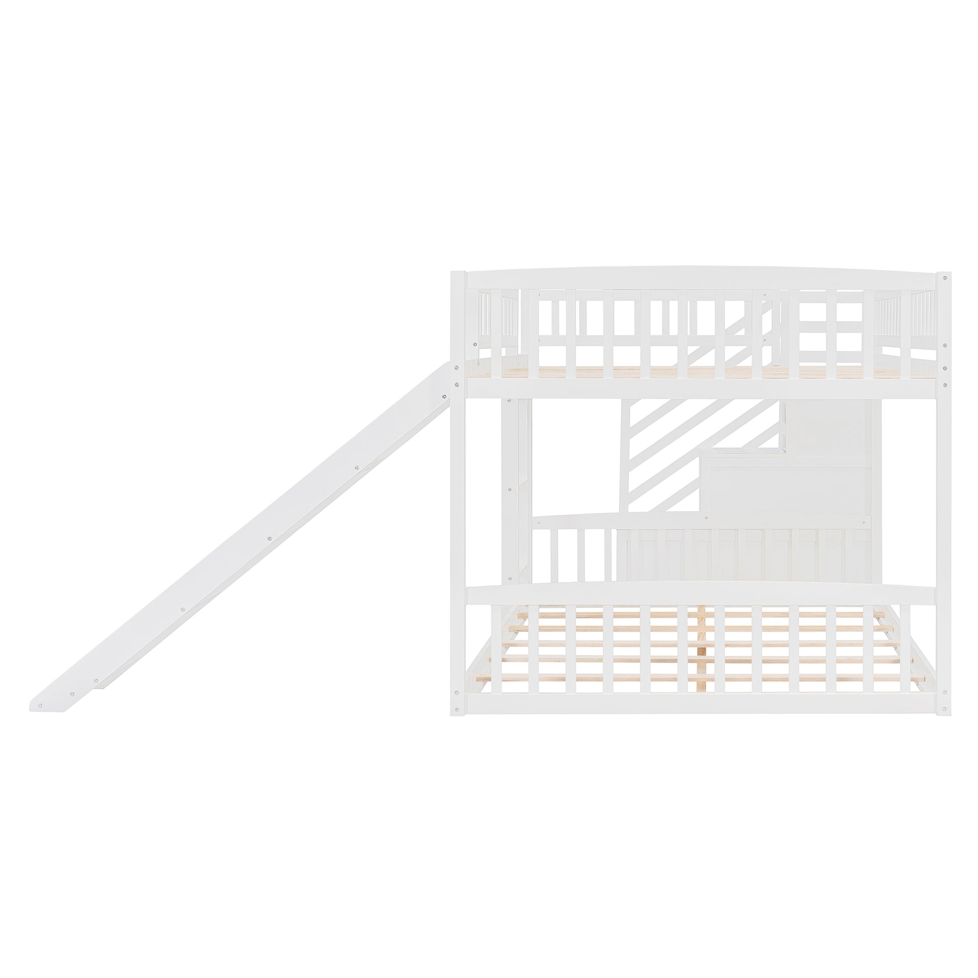 Stairway Full over Full Bunk Bed with Three Drawers and Slide, White image 10