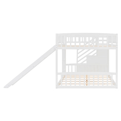 Stairway Full over Full Bunk Bed with Three Drawers and Slide, White image 10
